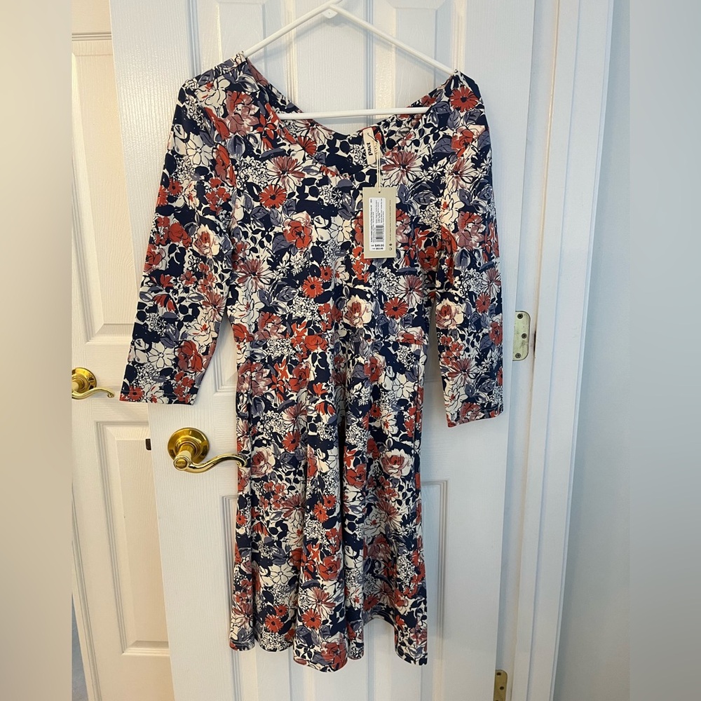 Pact Navy and Red Floral Long Sleeve Dress